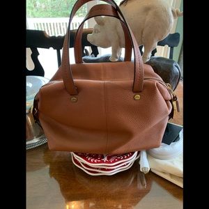 J Crew Leather Sepia Satchel with Bronze Buckles